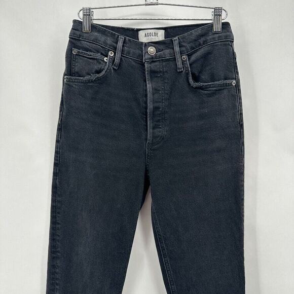 Agolde Riley High Rise Straight Crop Jeans Revolve Size 26 Black Preppy‎ City - Picture 3 of 12